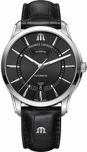 Maurice Lacroix Black Dial Leather Watch #PT6358-SS001-330-1 (Men Watch)