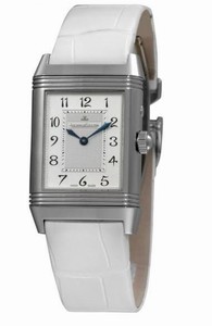 Jaeger LeCoultre Manual Wind Stainless Steel Black & Silver Dial Crocodile White Leather Band Watch #Q2698420 (Women Watch)