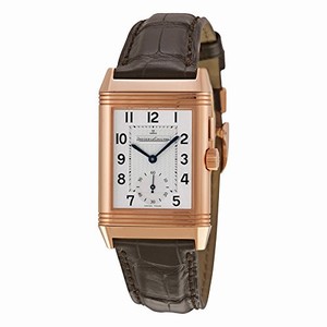 Jaeger LeCoultre Manual Wind 18kt Rose Gold Black & Silver Dial Crocodile Brown Leather Band Watch #Q2712410 (Men Watch)