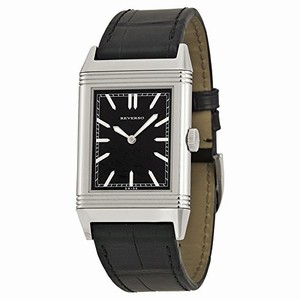 Jaeger LeCoultre Manual Wind Polished Stainless Steel Black Dial Crocodile Black Leather Band Watch #Q2788570 (Men Watch)