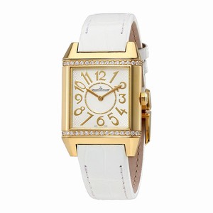 Jaeger LeCoultre Quartz 18kt Yellow Gold Silver Dial Crocodile White Leather Band Watch #Q7031420 (Women Watch)