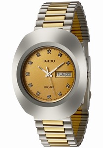 Rado Original Quartz Diamond Hour Markers Dial Day Date Two Tone Stainless Steel Watch# R12391633 (Men Watch)