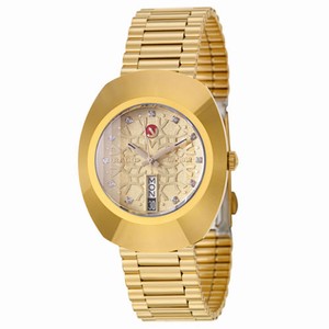 Rado Original Automatic Crystal Hour Markers Dial Day Date Gold Tone Stainless Steel Watch# R12413013 (Men Watch)