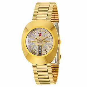 Rado Original Automatic Crystal Pave Dial Day Date Gold Tone Stainless Steel Watch# R12413263 (Men Watch)