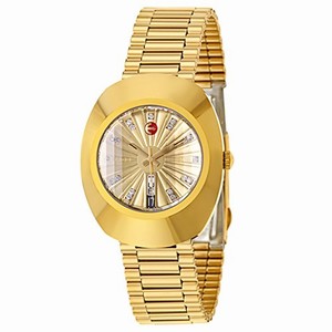 Rado Original Automatic Crystal Hour Markers Dial Day Date Gold Tone Stainless Steel Watch# R12413363 (Men Watch)
