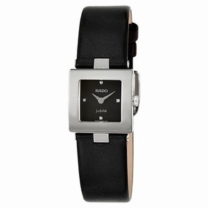 Rado Diastar Quartz Black Diamond Dial Black Leather Square Watch# R18682705 (Women Watch)