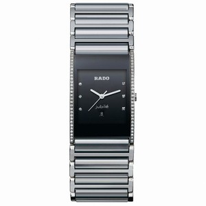 Rado Integral Quartz Diamonds Bezel Diamonds Black Dial 27mm Watch# R20757752 (Men Watch)