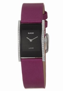 Rado Quartz Black Dial Diamond Bezel Purple Satin Strap Watch# R20759156 (Women Watch)