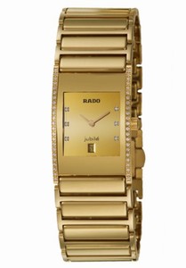 Rado Integral Quartz Diamonds Bezel Diamonds Gold Dial 23mm Watch# R20782732 (Women Watch)