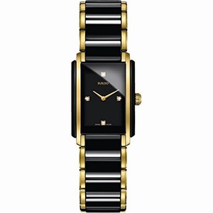 Rado Integral Quartz Black Diamond Dial Black Ceramic and Gold Tone Stainless Steel Watch# R20845712 (Women Watch)