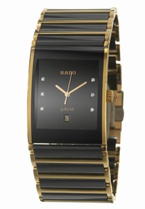 Rado Integral Quartz Diamond Hour Markers Dial Date Black Ceramic and Gold Tone Stainless Steel Watch# R20862752 (Men Watch)