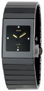 Rado Quartz Black Ceramic (nearly Scratchproof) Black With 4 Diamonds And Gold Tone Hands Dial Black Ceramic Band Watch #R21347742 (Men Watch)