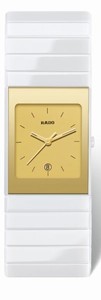 Rado Ceramica Quartz Gold Date Dial White Ceramic 27mm Watch# R21984252 (Women Watch)