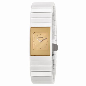 Rado Ceramica Quartz Gold Dial White Ceramic 19mm Watch# R21985252 (Women Watch)