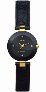 Rado Quartz Black Ceramic Black Dial Black Leather Band Watch #R22829715 (Women Watch)
