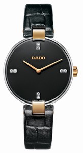 Rado Coupole Quartz Diamond Black Dial Black Leather Watch# R22850705 (Women Watch)