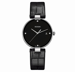 Rado Coupole Quartz Diamond Dial Date Black Leather Watch # R22852705 (Men Watch)