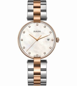Rado White Dial Fixed Rose Gold Pvd Band Watch #R22853924 (Women Watch)