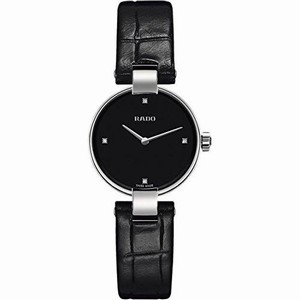 Rado Coupole Quartz Black Diamond Dial Black Leather Watch# R22854705 (Women Watch)