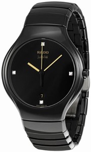 Rado True Jubile Quartz Black Diamond Dial Date Black Ceramic Watch# R27653752 (Men Watch)