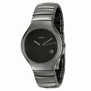 Rado True Quartz Black Dial Platinum Tone Ceramic Watch# R27654152 (Men Watch)