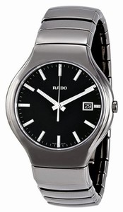 Rado True Quartz Black Dial Date Platinum Tone Ceramic Watch# R27654162 (Men Watch)