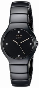 Rado True Jubile Quartz Black Diamond Dial Black Ceramic Watch# R27655752 (Women Watch)