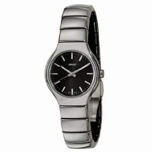 Rado True Quartz Black Dial Platinum Tone Ceramic Watch# R27656162 (Women Watch)