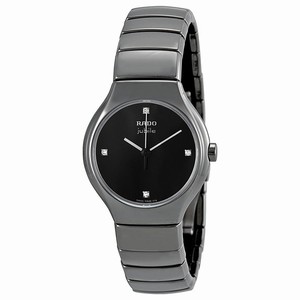 Rado True Quartz Black Dial Platinum Tone Ceramic Watch# R27656742 (Women Watch)