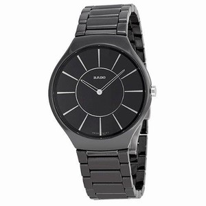 Rado True Thinline Quartz Black Dial Black Ceramic Watch# R27741162 (Men Watch)