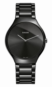 Rado True Thinline Quartz Analog Black Ceramic Bracelet Watch # R27741182 (Men Watch)
