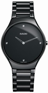 Rado True Thinline Quartz Diamond Black Dial Black Ceramic Watch# R27741712 (Men Watch)