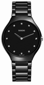 Rado True Thinline Quartz Black Diamond Dial Black Ceramic Watch# R27741732 (Men Watch)