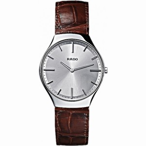 Rado True Thinline Quartz Silver Dial Ceramic Brown Leather Watch# R27955105 (Men Watch)