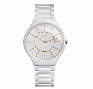 Rado True Thinline Quartz Diamond Dial White Ceramic Watch# R27957702 (Women Watch)