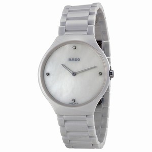Rado True Thinline Quartz Mother of Pearl Diamond Dial White Ceramic Watch# R27957902 (Men Watch)