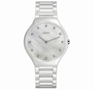 Rado True Thinline Quartz Mother of Pearl Diamond Dial White Ceramic Watch# R27957912 (Women Watch)