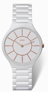 Rado True Thinline Quartz Diamond Dial White Ceramic Watch# R27958702 (Women Watch)