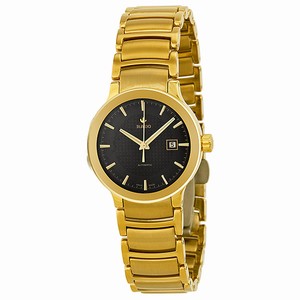 Rado Centrix Automatic Black Dial Date Yellow Gold Plated Stainless Steel Watch# R30280153 (Women Watch)