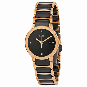 Rado Centrix Quartz Analog Date Rose Gold Tone Stainless Steel and Black Ceramic Watch# R30555712 (Women Watch)