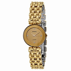 Rado Quartz Diamond Hour Markers Yellow Gold PVD Coated Stainless Steel Watch # R48745724 (Women Watch)