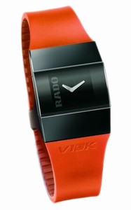 Rado Quartz Black Synthetic Diamond Black Dial Orange Caoutchouc Band Watch #R96548158 (Men Watch)