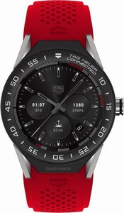 TAF Heuer Connected Modular 45 Smartwatch Black Mat Ceramic Bezel Red Rubber # SBF8A8001.11FT6080 (Men Watch)