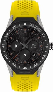 TAG Heuer Connected Modular 45 Smartwatch Black Mat Ceramic Bezel Yellow Rubber# SBF8A8001.11FT6082 (Men Watch)