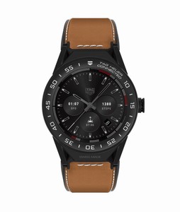 TAG Heuer Connected Modular 45 Smartwatch Black Mat Ceramic Bezel Brown Leather # SBF8A8013.82FT6110 (Men Watch)