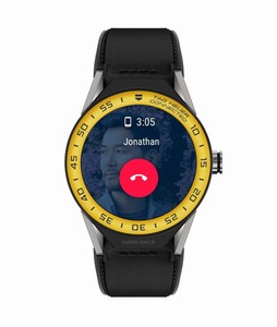 TAG Heuer Connected Modular 45 Smartwatch Yellow Aluminium Bezel Black Leather # SBF8A8017.11FT6079 (Men Watch)