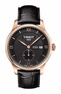 Tissot T-Classic Le Locle Automatic Small Second Date Rose Gold PVD Case Black Leather Watch# T006.428.36.058.01 (Men Watch)