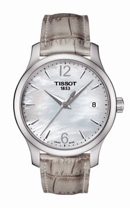 Tissot T-Classic Tradition Quartz Mother of Pearl Dial Date Gray Leather Watch# T063.210.17.117.00 (Women Watch)