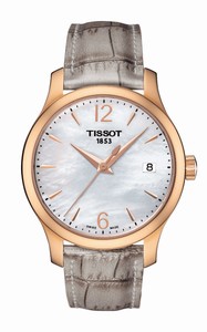 Tissot T-Classic Tradition Quartz Mother of Pearl Dial Date Leather Watch# T063.210.37.117.00 (Women Watch)