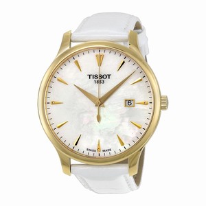 Tissot White Mother Of Pearl Dial Fixed Gold-tone Band Watch #T063.610.36.116.00 (Men Watch)
